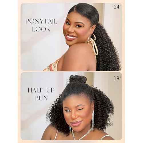 LUVME HAIR Half Wig Kinky Curly Flexi-Fit Invisi Flip Drawstring Wig 200% Density Glueless Wigs 100% Human Hair Natural Black Ready to Go Headband Wig for Women 16 Inches