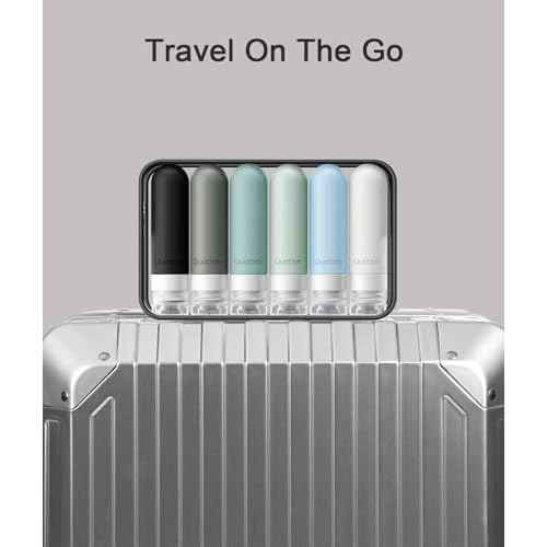 Quatish Travel Bottles for Toiletries 6 Pack, Original Patented Leakproof 3 oz Tsa Approved Travel Size Containers, BPA Free Silicone Shampoo and Conditioner Bottles, Camping Essentials, Black