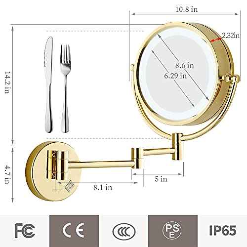 GURUN 8.5 Inch Magnifying Makeup Mirror with 3 Tones LED Lights Double Sided Vanity Mirror for Bathroom with 10X Magnification M1809DJ (Gold 10X)
