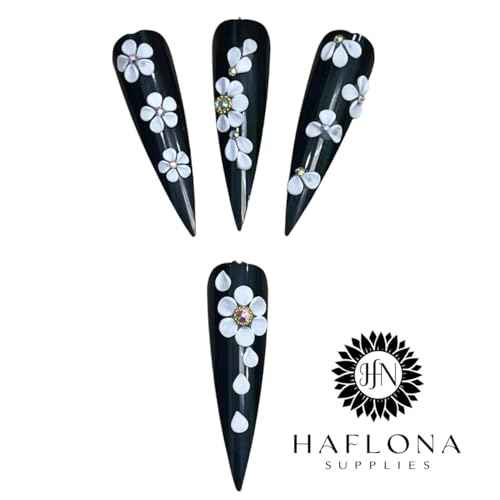 Set 132 White 3D Flowers for Nails, Handmade 3D Acrylic Flowers for Nails, Flower Nail Charms Rhinestones Gems by Acrylic Powder Design Deco Nail Art Women Girls (Set White Mix 132)