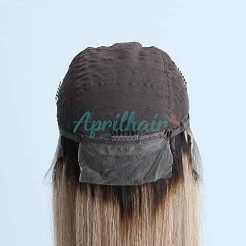 Pre-plucked Ombre #1B/27 Dark Root Honey Blonde Ear To Ear Lace Front Wigs Straight Glueless 150% Density Brazilian Virgin Human Hair With Baby Hair Full (18" inch, Lace Front Wig Straight)