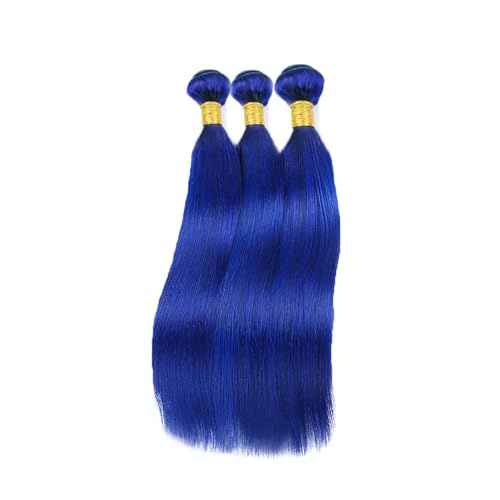 Color Blue Straight Bundles Pure Blue Human Hair Bundles 28 30 32 Inch 8A Brazilian Virgin Remy 3 Bundles Double Weft Soft Real Pure Blue Hair Extensions