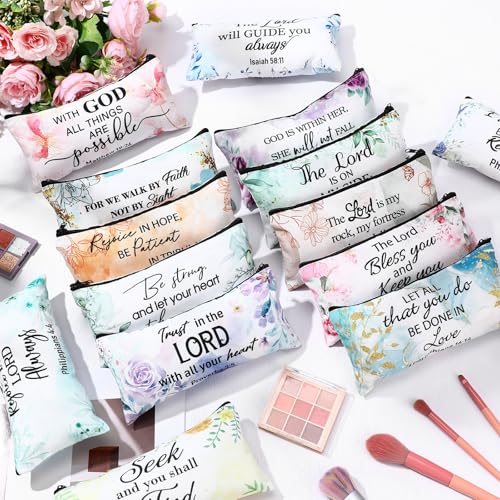 Talltalk 14 Pcs Christian Gifts for Women Religious Makeup Bags Bulk Bible Verse Cosmetic Bags Inspirational Pencil Pouch for Travel Office Gifts Supplies(Vibrant)