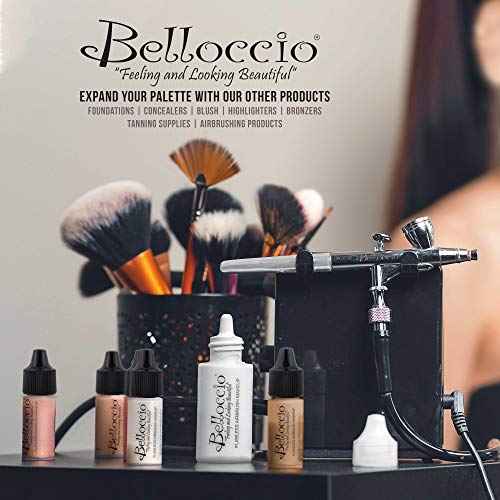 Belloccio Professional Beauty Airbrush Cosmetic Makeup System with 4 Fair Shades of Foundation in 1/4 Ounce Bottles - Kit Includes Blush, Bronzer and Highlighters
