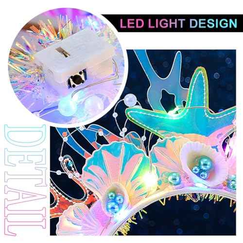 JAKAWIN Light Up Mermaid Costume Headband Ocean Hair Accessories for Women