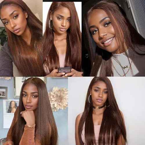 12A Brown Straight Human Hair Bundles Double Weft for Black Women Brazilian Straight Human Hair Extensions 3 Bundles 16 18 20 Inch 30 Color