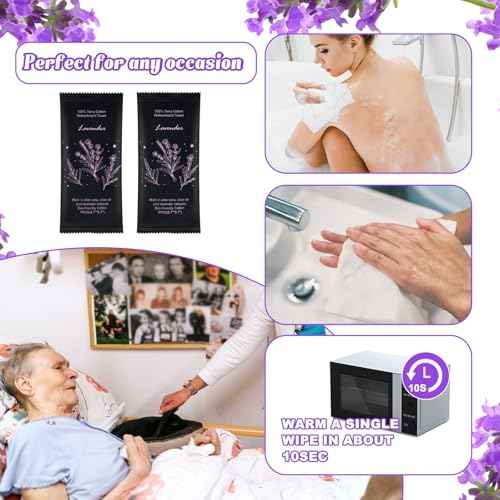 Hot or Cold Moist Cotton Towel Bulk Moist Towelettes Individually Wrapped 8.7" x 8.7",White Towel Services,Refreshment Pre Moistened Towels Lavender Scent for Travel Sport Party Spa Dentist Hotel