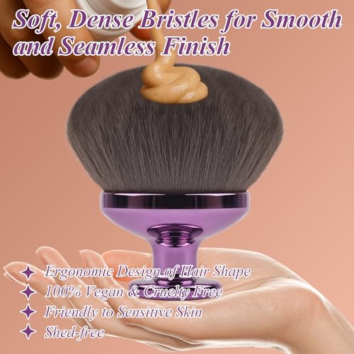 90MM Extra Large Self Tanner Kabuki Makeup Brush ? Ultra Soft Dense Vegan Bristles for Body Makeup, Bronzer & Foundation?Applies Tanning Mousse, Lotion & Self Tanner£¬Wet & Dry (Purple)