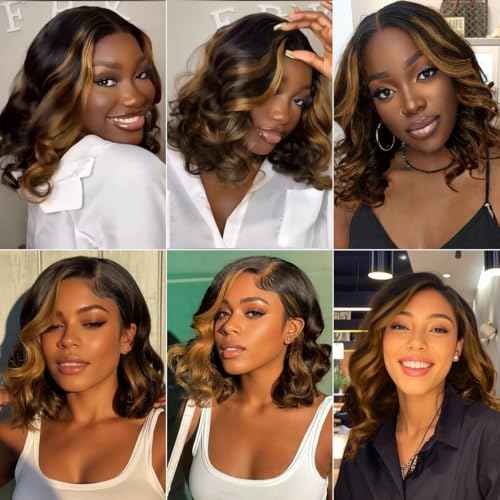 mscoco Bob Wig Human Hair 6¡¿5 Glueless Wigs Human Hair Pre Plucked Pre Cut 180% Density Closure Highlight Wig Human Hair for Black Women 1B/2/30 Wear and Go Honey Blonde Bob Wig 14inch