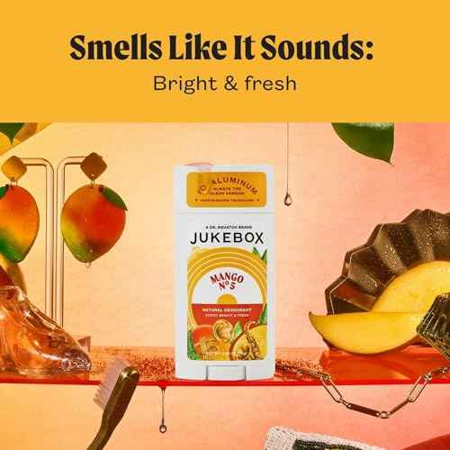 JUKEBOX Natural Deodorant for Women?Mango No. 5 Scent-Aluminum-Free, No Baking Soda, No Harsh Chemicals, Odor Blocking Technology, Mango,White Apricot,Peach-a Dr. Squatch Brand-2.65oz