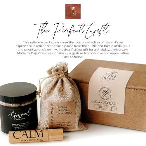 Soulistic Root Relaxing Bath Gift Set, Luxury Spa Gifts for Women, Self Care Products for Women and Men, Calm Essential Oil Roller, Oatmeal Lavender Bath Soak & Epsom Salts with Essential Oils