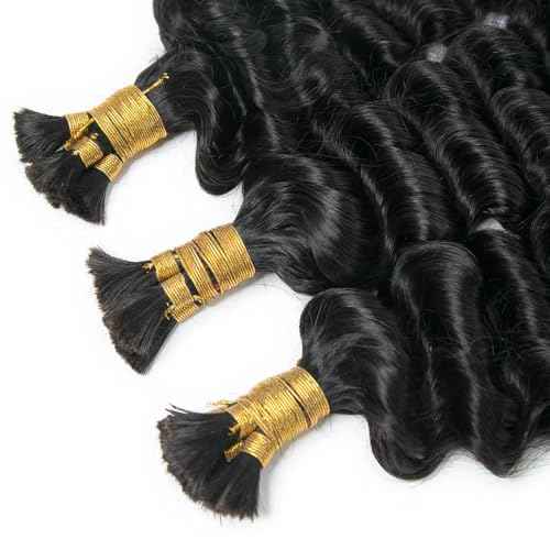 Pre-Divided Deep Wave Double Drawn Human Hair For Boho Braids Curly Bulk Human Hair No Weft For Braiding Human Hair Extensions 16inch 200g