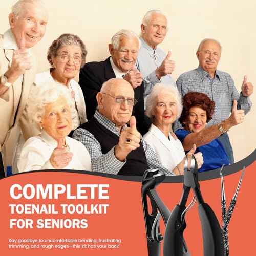 BEZOX Toenail Clippers Kit for Seniors ? The Ultimate Solution for Thick & Ingrown Toenails with Curved Head Toe Nails Clippers, Long Handle Toenails Clippers Thick Nails, Nail File & Toenail Lifter