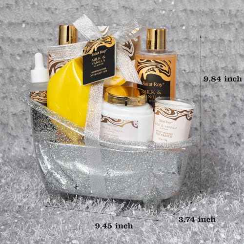 Spa Gift Basket, Luxury bath kit Christmas Gifts for Women, Bath and Body Almond Milk Vanilla Spa Gifts for Women, Bath Gift Set Shower Gel, Scent Lotion, Lip Mask, Birthday Holiday Bridal Shower