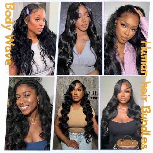 Body Wave Bundles Human Hair 14 14 14 Inch Unprocessed Brazilian Hair 12A Grade 3 Bundles Human Hair Extensions for Women Natural Black