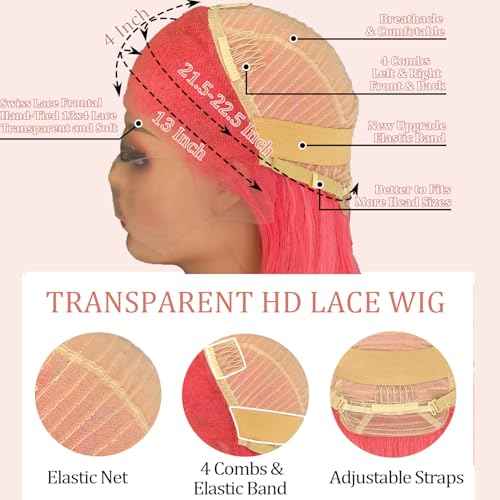 PANDA ANGEL Pink Straight Lace Front Wig Human Hair 13x4 Hd Transparent Lace Frontal Wigs Human Hair Glueless Wear and Go Wigs for Black Women Hot Pink Human Hair Straight Wig 22 Inch