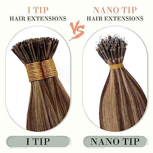 Hairro I Tip Hair Extension For Women Pre Bonded Cold Fusion Human Hairpiece Keratin Stick Tipped Hair Pieces Silky Straight Microlink Itip Hair Extensions 22" 100 Strands 50g #06 Light Brown