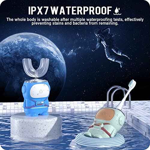 RexCodar Ultrasonic Kid's U-Shaped Electric Toothbrush, IPX7 Waterproof, Five Cleaning Modes, 60S Smart Reminder (Navy Blue, Ages 6-12)