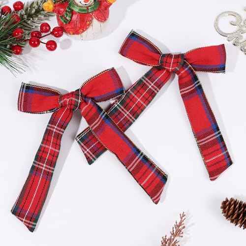 2PCS Christmas Hair Bows for Girls Red Plaid Hair Bow Clips Xmas Hair Accessories for Toddlers Kids Teens Children Girls Women