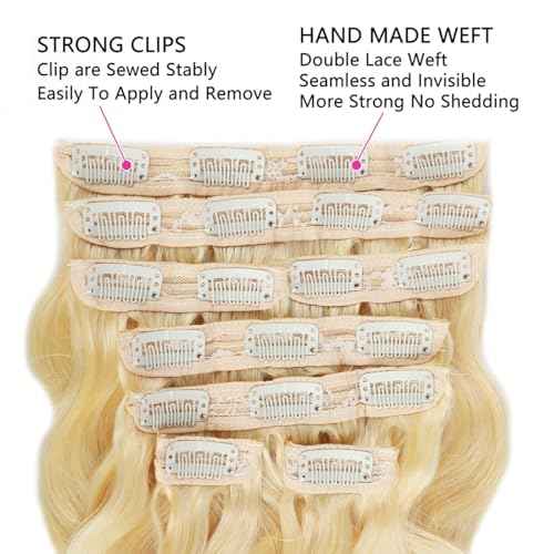 26 Inch Blonde Clip in Extensions 8Pcs 110g Clip in Hair Extensions Real Human Hair Body Wave 613 Blonde Clip ins Brazilian Remy Human Hair Extensions for Women Double Weft