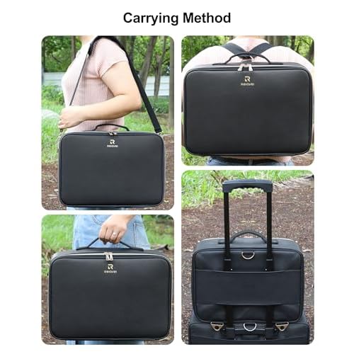 Relavel Travel Makeup Bag With LED Mirror, 16.2" Large Makeup Train Case, 3 Color Scenarios Adjustable Brightness, Waterproof Makeup Train Case Organizer with DIY Dividers for Makeup Artist, Black