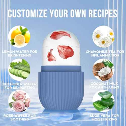 Ice Roller for Face and Eye, Silicone Ice Facial Roller Ice Holder, Face Ice Mold Skin Care, Face Icers Reusable Ice Cube Roller for Shrink Pores Anti Wrinkle Reduce Puffiness, Blue