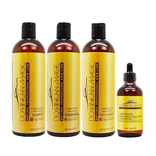 Dominican Magic Anti-Aging Hair Care Set ? Shampoo, Conditioner, Leave-In (16oz) & Hair Growth Drops (4oz) | Strengthens, Hydrates & Restores Thinning, Dry & Aging Hair