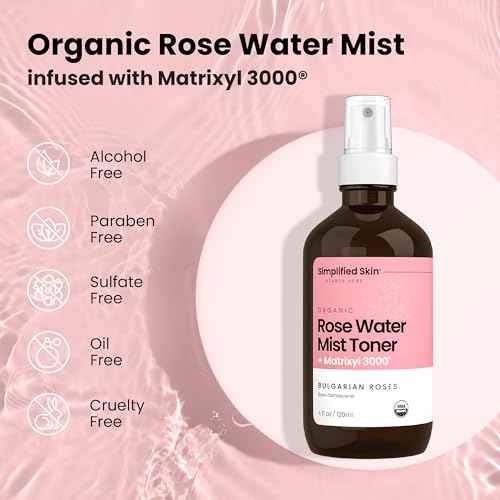 Rose Water Spray for Face with Matrixyl 3000 - Organic Rosewater Face Mist with Aloe Vera & Hyaluronic Acid - Hydrating, Reduces Fine Lines, Boosts Collagen Production, & Soothes Skin - 4 Fl Oz