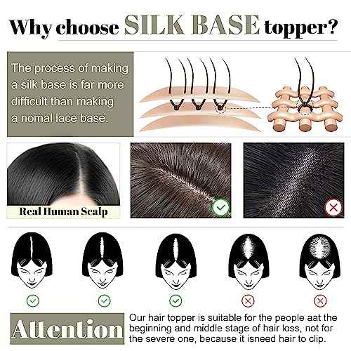 SEGO Hair Toppers for Women With Bangs Real Human Hair, 130% Density 10 * 12CM Silk Base Clip in Top Wiglet Hairpieces for Thinning Hair-12 Inch 60 Platinum Blonde