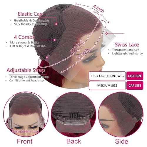 Burgundy Lace Front Wigs 13x4 HD Transparent Body Wave Lace Front Wigs Pre Plucked 180% Density Glueless Wine Red Wigs for Women (26)