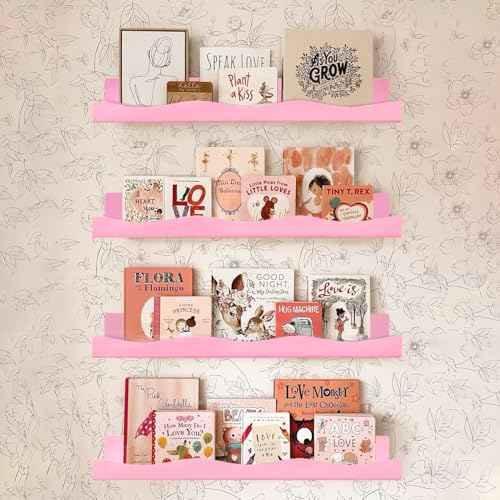 YMVV 6 Pack Nail Polish Wall Mounted Shelf,15 Inch Nail Polish Floating Shelves for 66-90 Bottles Multi-Purpose,Ideal Gift, Great Display for Salons Retailers,Pink