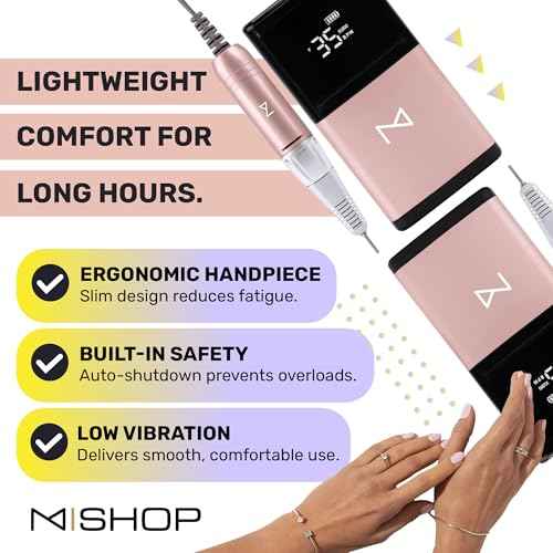 M - E-ZDrill Rechargeable Electric Nail Drill, 35k RPM, Smart Speed & Battery LCD, Portable Lightweight, Forward/Reverse, Aluminum Metal, Acetone Resistant Nail Drill (Rose Gold)