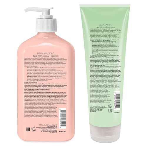 Australian Gold Hemp Nation White Peach & Hibiscus Bundle - Tan Extender Lotion (18 Fl Oz) and Agave & Lime Body Scrub (8 Fl Oz), Moisturizing Body Lotion and Body Exfoliating Scrub, Pure Hemp Oil
