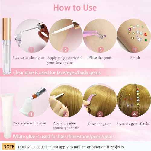 Face Gems Kit with Makeup Glue, Hair Gems Colorful Face Jewels Clear Face Rhinestones, Picker Pencil Tweezer and Brush for Face Eye Hair Body Makeup