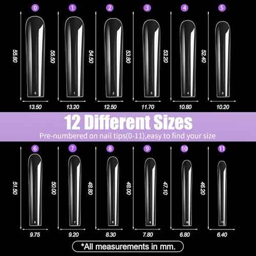 240Pcs Square Soft Gel Nail Tips, Long Square Nails, 12 Sizes Full Cover Acrylic Fake Nails Straight Clear False Nail Extension for Beginner and Professional Home Salon DIY