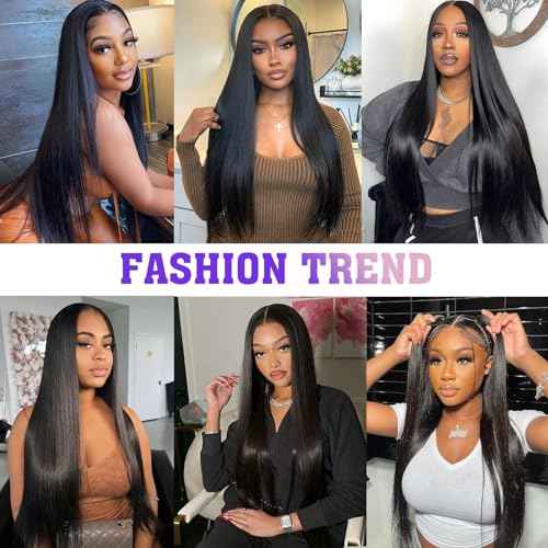 Straight Weave Bundles Human Hair Glossy Hair Bundles 22 24 26 Inch Brazilian Virgin Raw Human Hair Bundle for Quick Weave Sew In Soft and Thick Weft Hair Extensions for Women