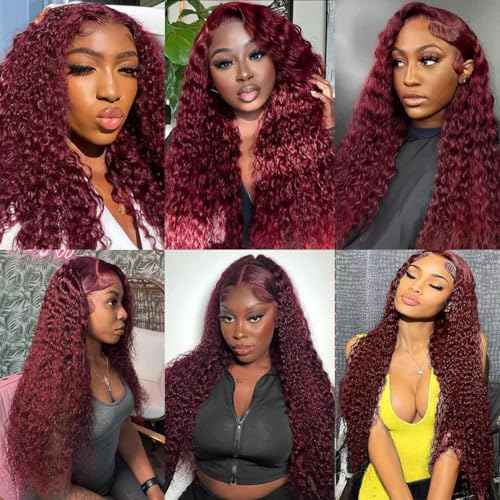 Burgundy Lace Front Wigs Human Hair 99J 13x4 Curly Lace Frontal Wigs HD Transparent Wet and Wavy Wig Red Color Curly Wig Pre Plucked with Baby Hair for Women 26 Inch 180 Density