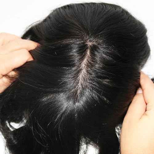 Toupee for Men Human Hair Mens Toupee Mono Base with Lace Front Hair Units Curly Wave Mens Wigs Toupee Hair Real Human Replacement System for Man Freestyle Natural Wig #1B Off Black (6x8")