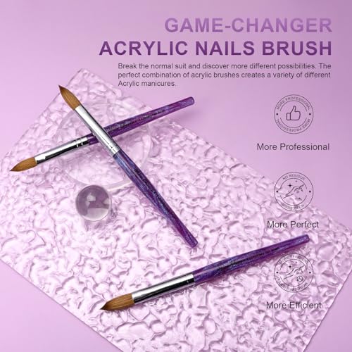 Acrylic Nail Brush Size 10, 100% Pure Kolinsky Nail Brush for Acrylic Application, Professional Nail Extension Manicure Tool Nail Drawing Pen for DIY Home Salon(Purple)