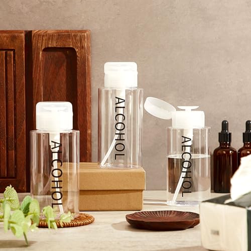 Layhit 6 Pcs 10 oz Alcohol Pump Dispenser Bottle Alcohol Push Down Liquid Dispenser Empty Pumping Bottle Refillable Cosmetic Container for Personal, Salon, Nail Care, Hospital Use (Black)