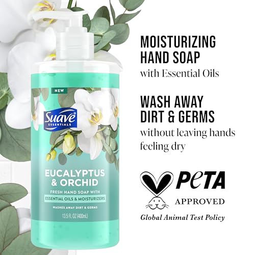 Suave Hand Soap, Bamboo & Jasmine + Eucalyptus & Orchid Variety 2-Pack ??Fresh Hand Wash with Essential Oils & Moisturizers, 13.5 Oz Ea