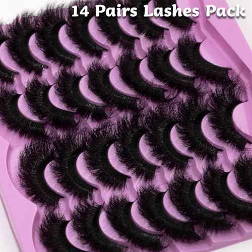 Mink Lashes Fluffy 20mm Volume False Eyelashes 8D Cat Eye Strip Lashes D Curl 14 Pairs Dramatic Soft Eyelash 25mm Big Long Lash Strips Lashes Pack That Look Like Extensions Faux Mink Lashes