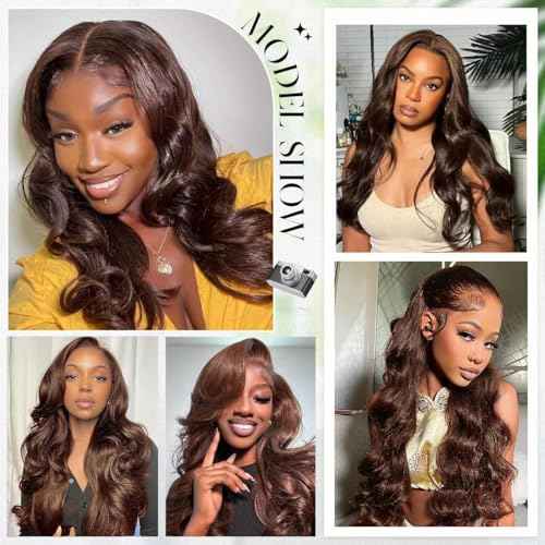 Chocolate Brown Lace Front Wig Human Hair - 13x6 HD Brown Body Wave Lace Front Wigs Human Hair Pre Plucked with Baby Hair, 180% Density Colored Glueless Frontal Wigs Human Hair for Women 26 inch