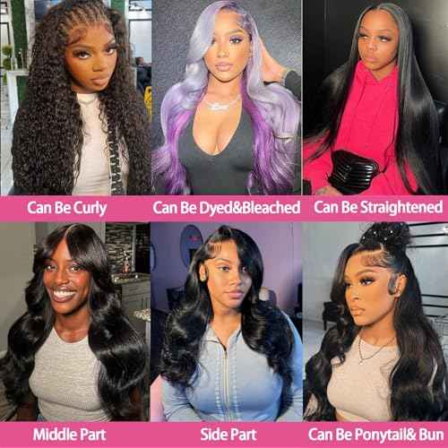 24 Inch Body Wave Lace Front Wigs Human Hair Pre Plucked 200 Density 13x4 HD Lace Frontal Wigs for Women Natural Black
