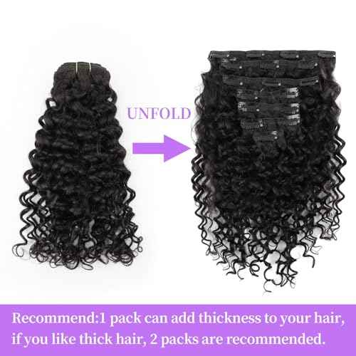Sassina Natural Wave Clip in Remy Human Hair Extensions Double Weft Invisible Clip in Extensions Real Human Hair Natural Black Virgin Human Hair Extensions for Women 7Pcs 120G 14 Inch