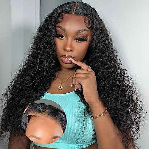 6x4 Deep Wave Lace Front Wigs Human Hair 180 Density Glueless Wigs Human Hair Pre Plucked 6x4 Deep Wave Closure Wig Human Hair Pre Cut Wigs Human Hair Curly Wig 28 Inch