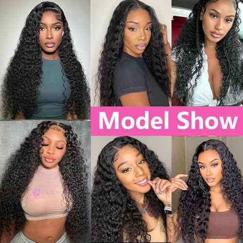 Glueless Wigs Human Hair Pre Plucked Pre Cut 250% Density 5x5 Deep Wave Lace Closure Wigs Human Hair Wear and Go Glueless Wigs Brazilian Virgin Human Hair Wigs (#1B,20Inch)