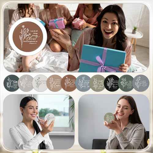 40 Pcs Christian Compact Mirrors for Women Inspirational Bible Verse Scripture Pocket Mirrors Bulk Mini Purse Makeup Mirror for Grandma Pastor's Wife Christmas Thanksgiving Church Party Favor