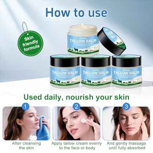 4-Pack Organic Grass-Fed Beef Tallow & Honey Balm for Face & Body | Sensitive Skin Face Moisturizer for Kids & Adults | Raw Wild Honey, Non-Greasy Eczema-Safe Formula (8oz) - Deep Hydration