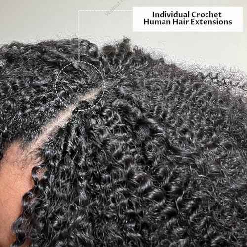 Knotless Pre Separated Crochet Human Hair Extensions Afro Kinky Curly Mongolian Virgin Braiding Hair Invisible Pre Looped Feather Braids Bundles For Black Women Walnut Hair 16inch 120g